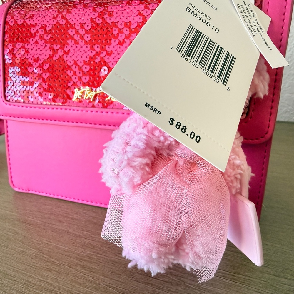 Betsey Johnson Pink Sequin Handbag with Teddy Charm - Picture 4 of 4